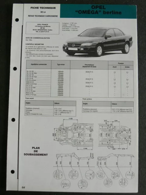 Fiche technique automobile carrosserie OPEL OMEGA berline