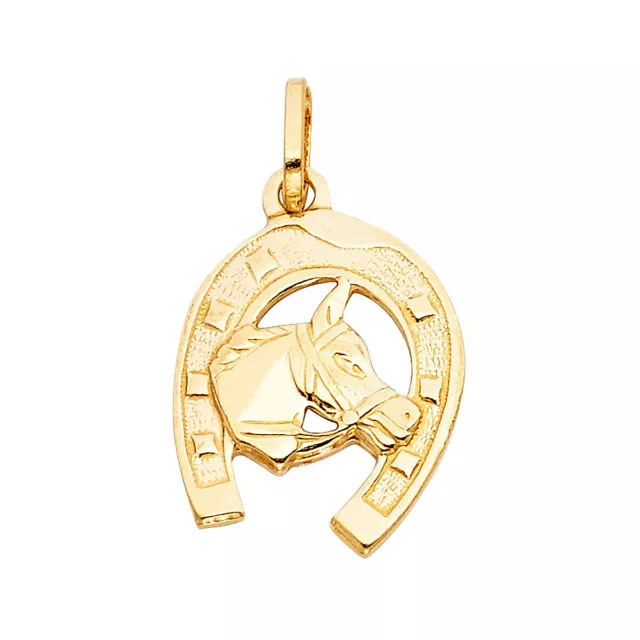 GOLD - 14K Yellow Gold Lucky Horse in Horseshoe Charm Pendant For Necklace Chain