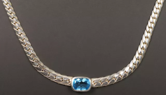 schönes Collier Halskette mit blauem Stein Schmuck - Silber 925