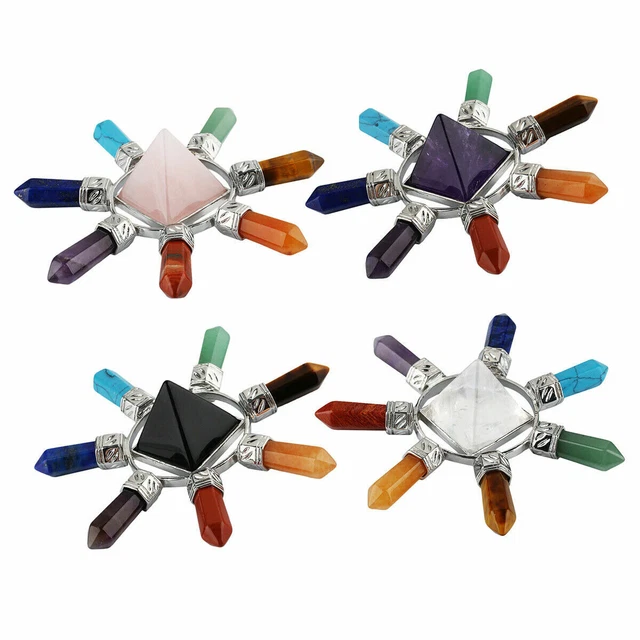Healing Crystal Point Pyramid Energy Generator 7 Chakra Stones Reiki Gemstone