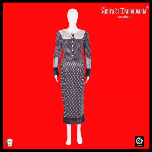 completo da donna camicia gonna bianco nero a pois colletto collegiale pin-up