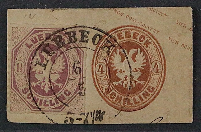 Lübeck  14,  Wappen 1 1/2 Sch.auf Ganzsache, Top-Stück, SELTENe Farbfrankatur