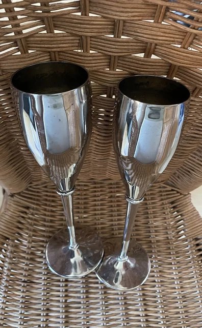 Silver Plated Pair Of Goblets Full Length 23cm Vintage Condition