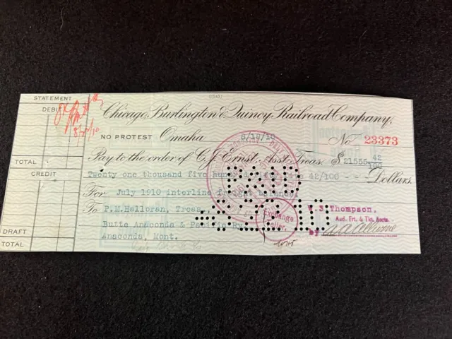 Chicago Burlington & Quincy Railroad Company Check 1910