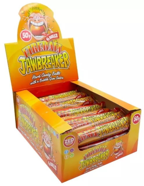 24x ZED Candy Feuerball Jawbreaker Neuheit Bubblegum Süßigkeiten (6 Bälle Packs)