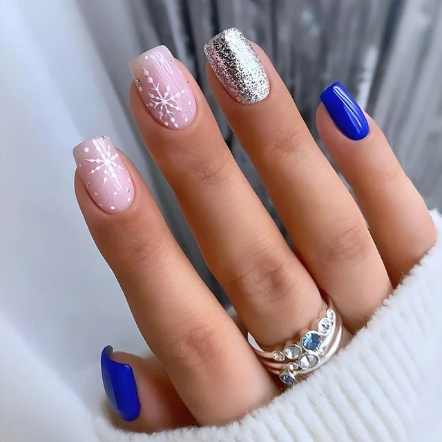 Full Cover Christmas French Fake Nails Square Head Nail Tips False Nail  Girl
