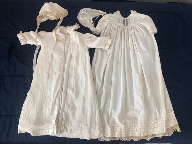Antique Christening Ensemble ~Christening Gown W/Coat And 2 Bonnets~NO DOLL