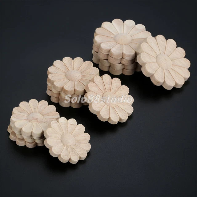 4/8x Unpainted Flower Corner Onlay Wood Carved Applique Drawer Window Door Decal