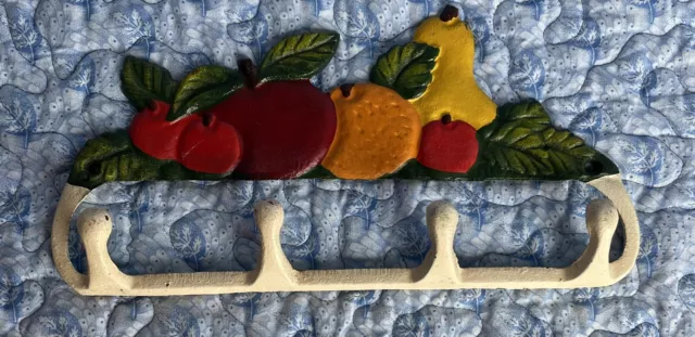 Vtg Cast Iron Wall Mount 4 Peg Key Holder Farmhouse Country Decor