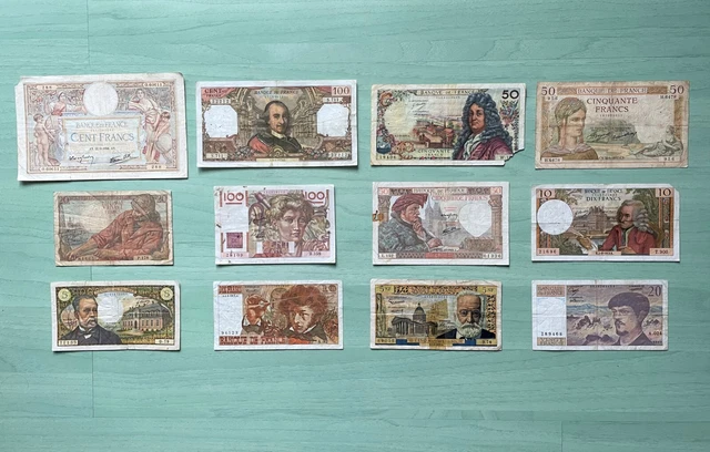 Lot De 12 Anciens Billets De Banque Francais Usages