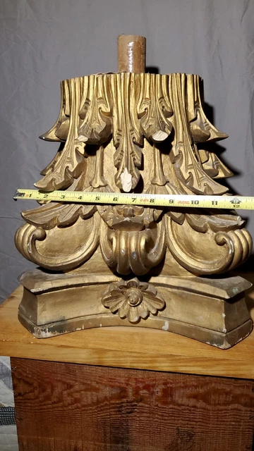 Antique Decorative Architectural Salvage Carved Oak Column Capital 9
