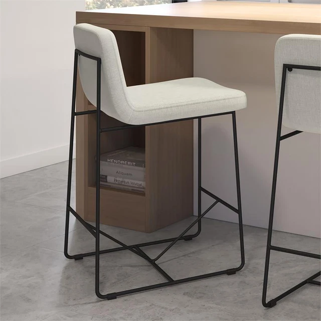 Amisco Winslet 30 In. Bar Stool - Light Beige PVC / Black Metal