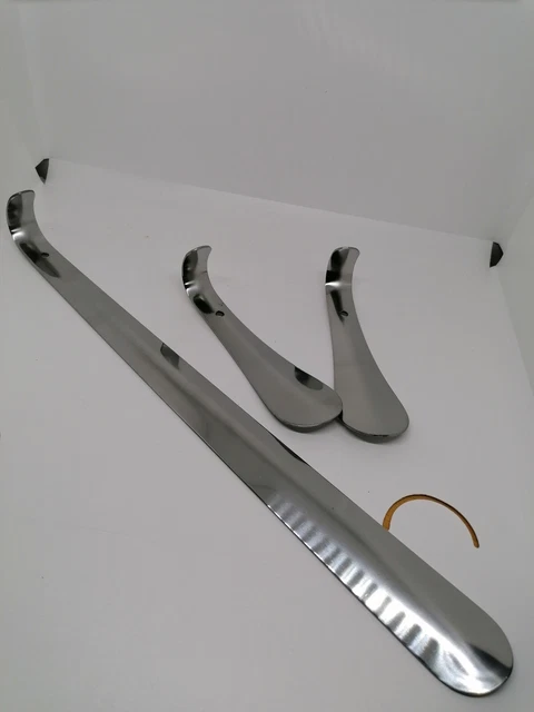 3-er Set Schuhlöffel Schuhanzieher aus Metall Edelstahl 2x 15cm+1x 42cm lang neu