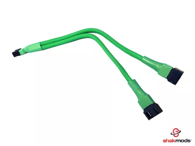 4 pin PWM Fan Y Splitter Green Sleeved Extension Cable 20cm - Shakmods UK Seller