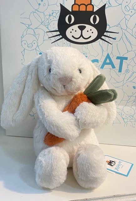 Cat Plus Rabbit JELLYCAT BASHFUL BUNNY Carrot. White Rabbit Collectible Plush Toy £39. ...
