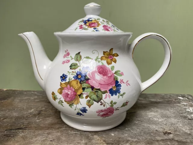 Vintage Sadler Pink Roses Floral English China Teapot