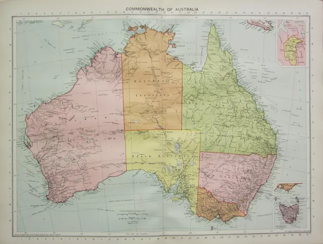 1934 Grande Mappa ~ Commonwealth Di Australia ~ Queensland Victoria New Sud