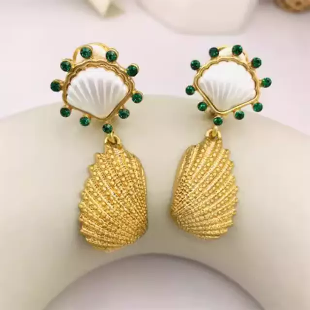 Oscar De La Renta Gold Plated Shell Earrings