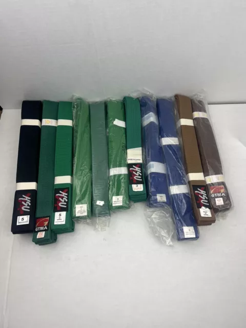 New Karate Belts 11 Belt Lot Length 3-6 Green Black Brown Blue HAU & GTMA Belts