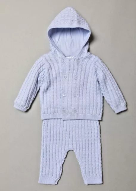 Baby Junge gestrickte spanische Kapuzenpulloverhose blau Baumwolle 0 - 9 Monate