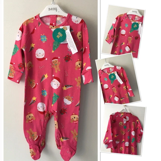 New tags baby girls xmas reindeer Santa colourful theme Babygrow 3-6 months