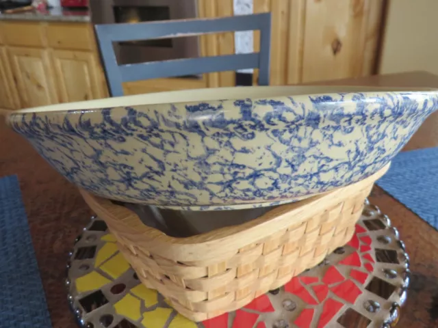 Roseville Ohio Pottery Pasta Bowl Blue  12 Inch Large USA RRP Co Hairline Crack