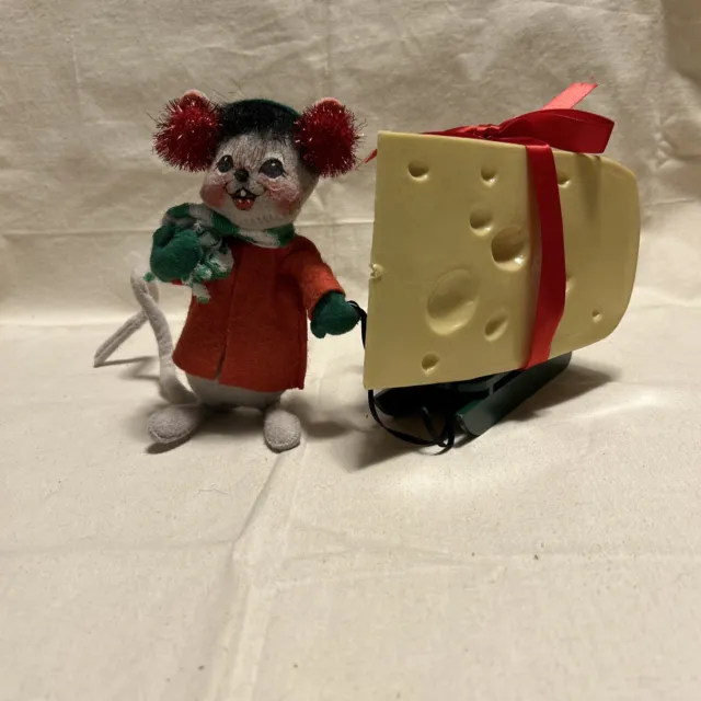 Mouse Annalee Doll 1999 Cheese Toboggan Sled 7” Christmas Winter