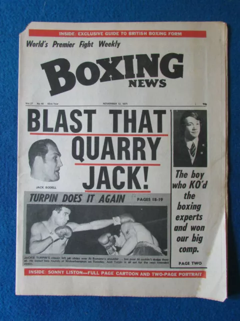 Boxing News Magazine - 12/11/71 - Jackie Turpin & Jack Bodell Cover