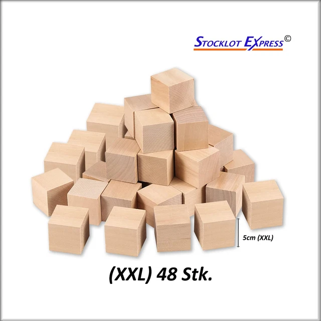 48 Stück Natur Holzbausteine Bauklötze Bausteine Bricks Würfel Buche XXL 50x50mm