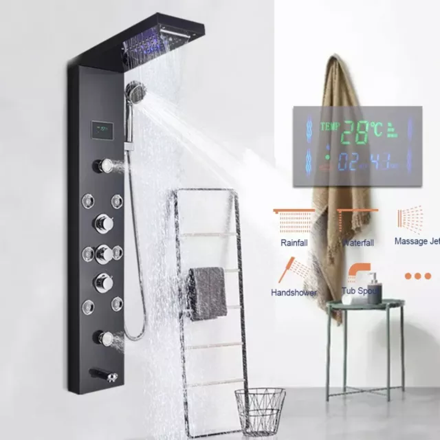 LED Shower Panel Tower System Massage Rain&Waterfall Jets Faucet Stainless Steel