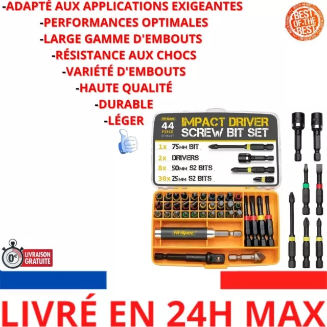 Hi-Spec Coffret de 44 Embouts de Vissage pour Visseuse à Chocs Mèches de Tournev