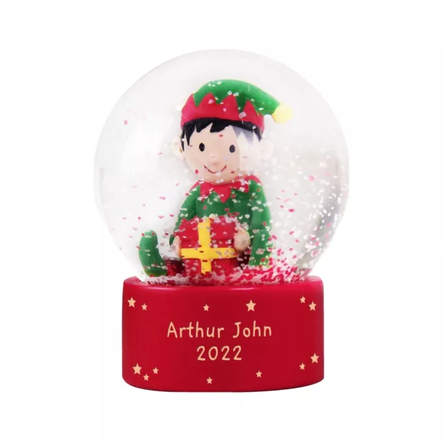 Personalised Message Elf Glitter Snow Globe Christmas Tree Decoration