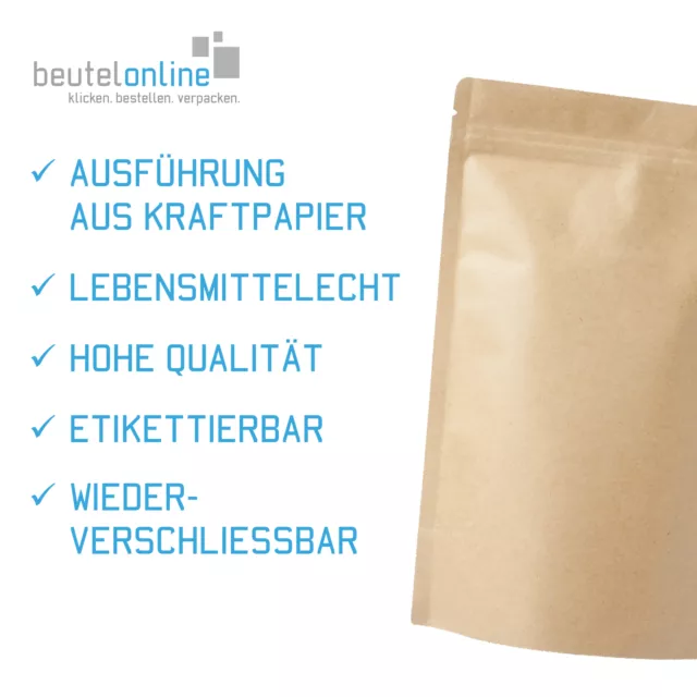 Standbodenbeutel mit Druckverschluss aus Kraftpapier Doypack Tüte Aromabeutel 2