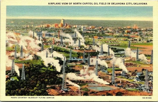 Postcard~Oklahoma City Ok.~Airplane View of North Capitol Oil Field~Sooner State