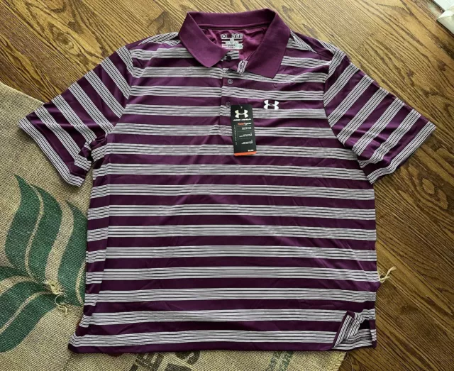 UNDER ARMOUR HEAT Gear Polo Golf Shirt Mens XL Performance Wine Purple ...