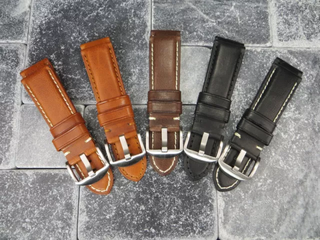 New 24mm Soft Cow Leather Strap Black Brown Tang Watch Band for PANERAI PAM R