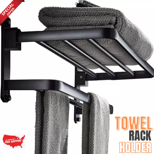 Rack Bathroom Lavatory Towel Rack with Two Towel Bars Holder Matte Black 24 inch