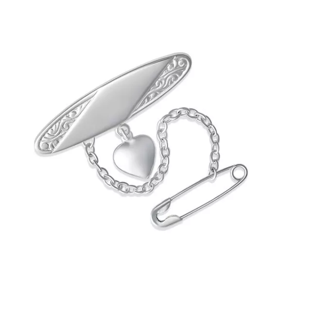 Babies/Toddlers 925 Sterling Silver Oval Baby Brooch/Pin with hangingheart charm