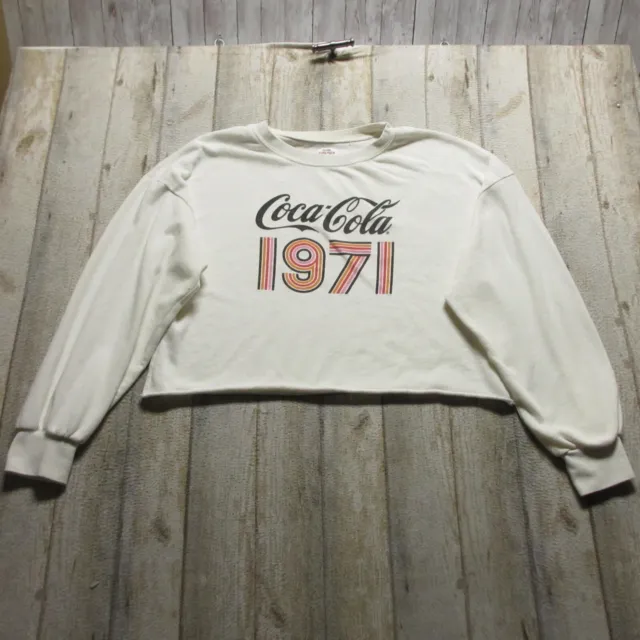 Coca Cola Sweater Womens Small Off White Cropped 1971 Crew Neck Pullover
