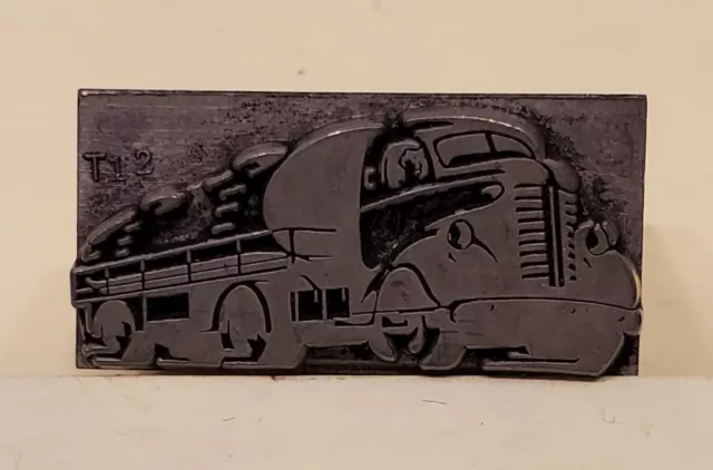 Vintage Metal Letterpress Print Block GAS DELIVERY SEMI-TRAILER TRUCK ART DECO L