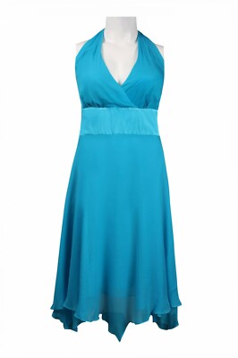 Donna Ricco Surplice Halter Silk Chiffon Party Dress Size 14W Turquoise NWT $168