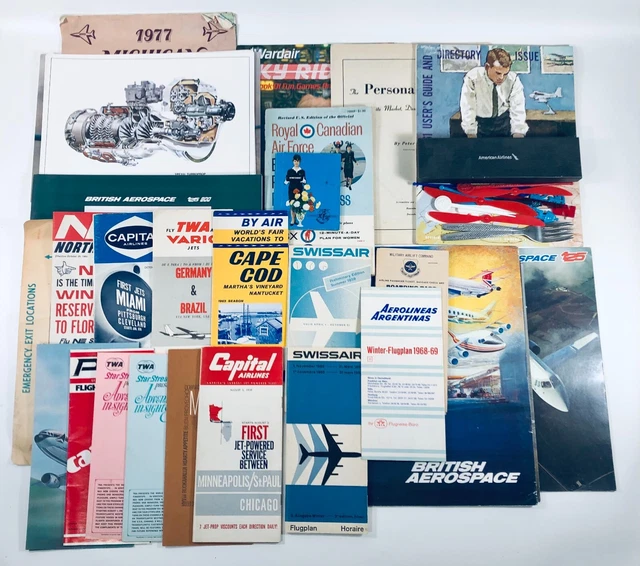 Vintage Airplane Airline Timetables Brochures - TWA British Aerospace Swissair