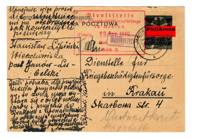 Generalgouvernement GG: Ganzsache P3II 06, Janow-Lubelski nach Krakau - 1940