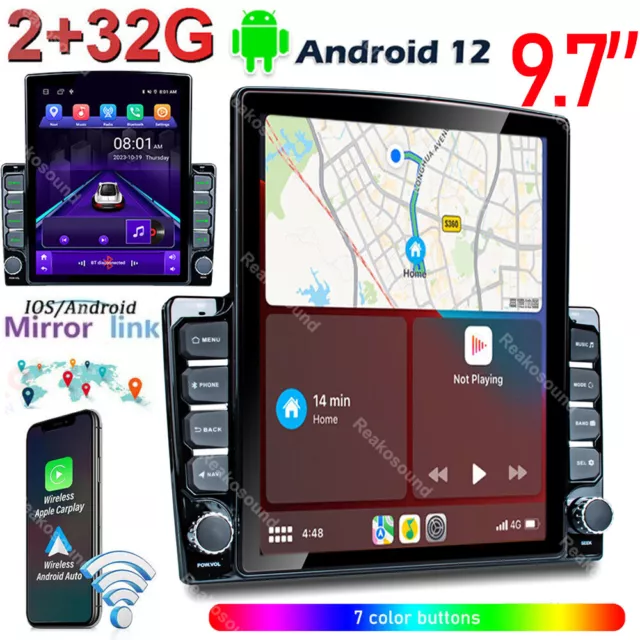 32G 2 Din Car Stereo Radio 9.7" Vertical Screen Carplay Android 12 GPS Navi WIFI