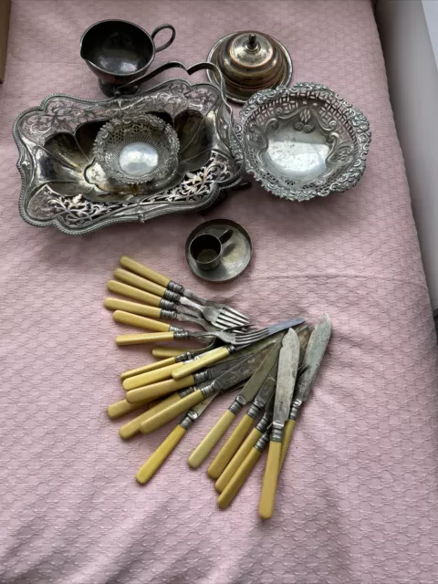 Large Job Lot Vintage & Antique Silver Plated etc Items - Cutlery etc