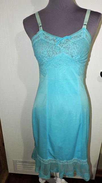 Vintage Adonna Nylon Full Slip Size 32 Lace Bodice Ruffle Hem