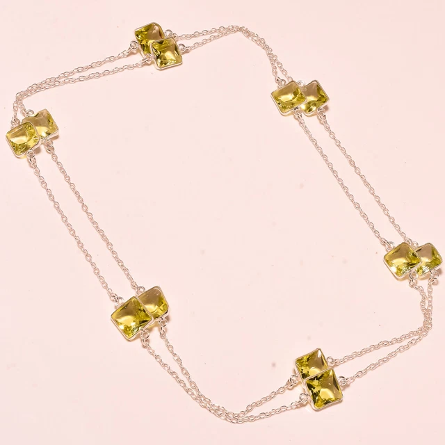 Green Amethyst Faceted Handmade Gemstone Fashion Jewelry Necklace 36" CH 421