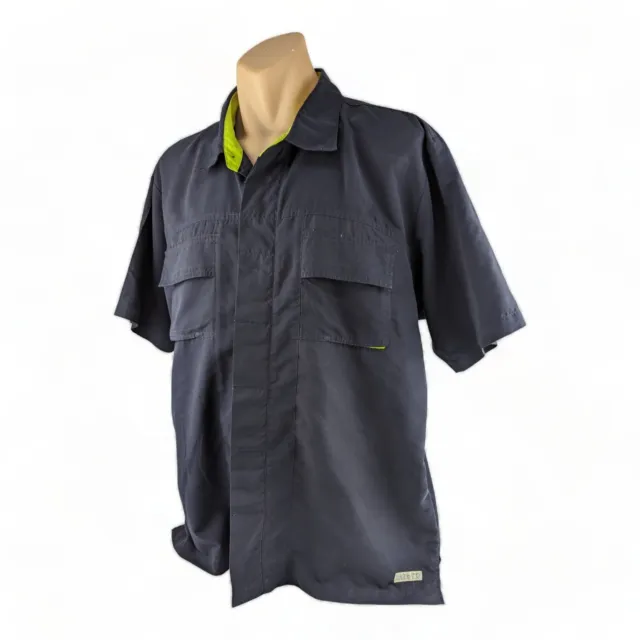 Vintage 90's Hang ten Surf Blue Microfiber Short Sleeve Button Up Shirt LARGE