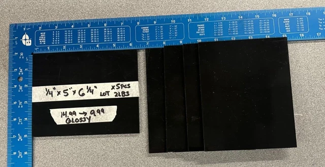 5pcs 1/4" DELRIN / ACETAL BLACK GLOSSY SHEET STOCK .250" x 5.00" x 6.25"