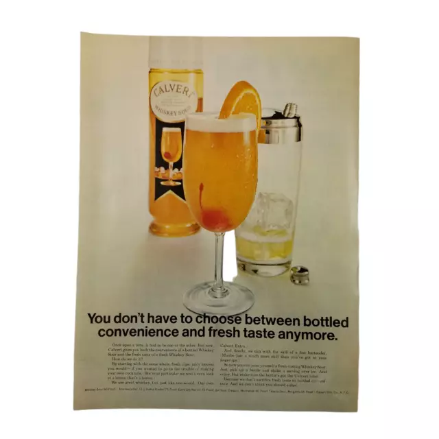 1968 Calvert Whiskey Sour Vintage Print Ad Bottled Convenience Fresh Taste